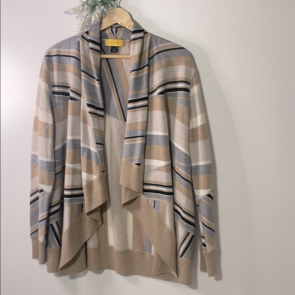 ST. JOHN 100%Wool Striped Open Front Cardigan/Wrap - Picture 5 of 9